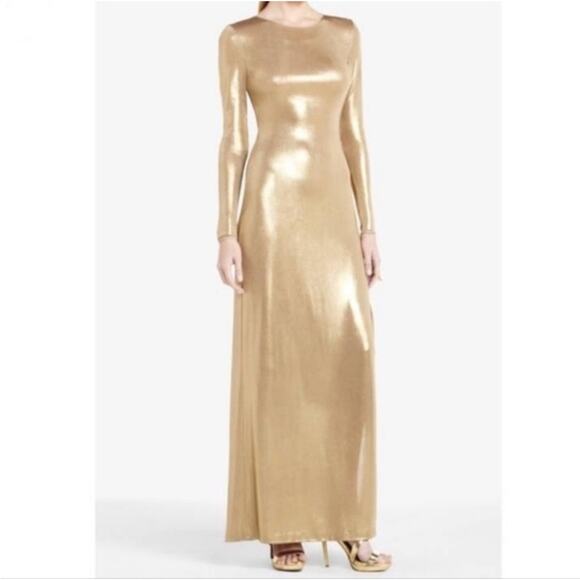 BCBGMaxAzria Dresses & Skirts - BCBGMaxAzria Fresno Metallic Gold Long Sleeve Cocktail Maxi Dress Women's XS